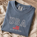 USA Flag Pullover In God We Trust Embroidered Shirt