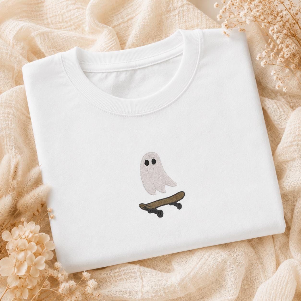Ghost Skateboarder Embroidered Pullover Shirt