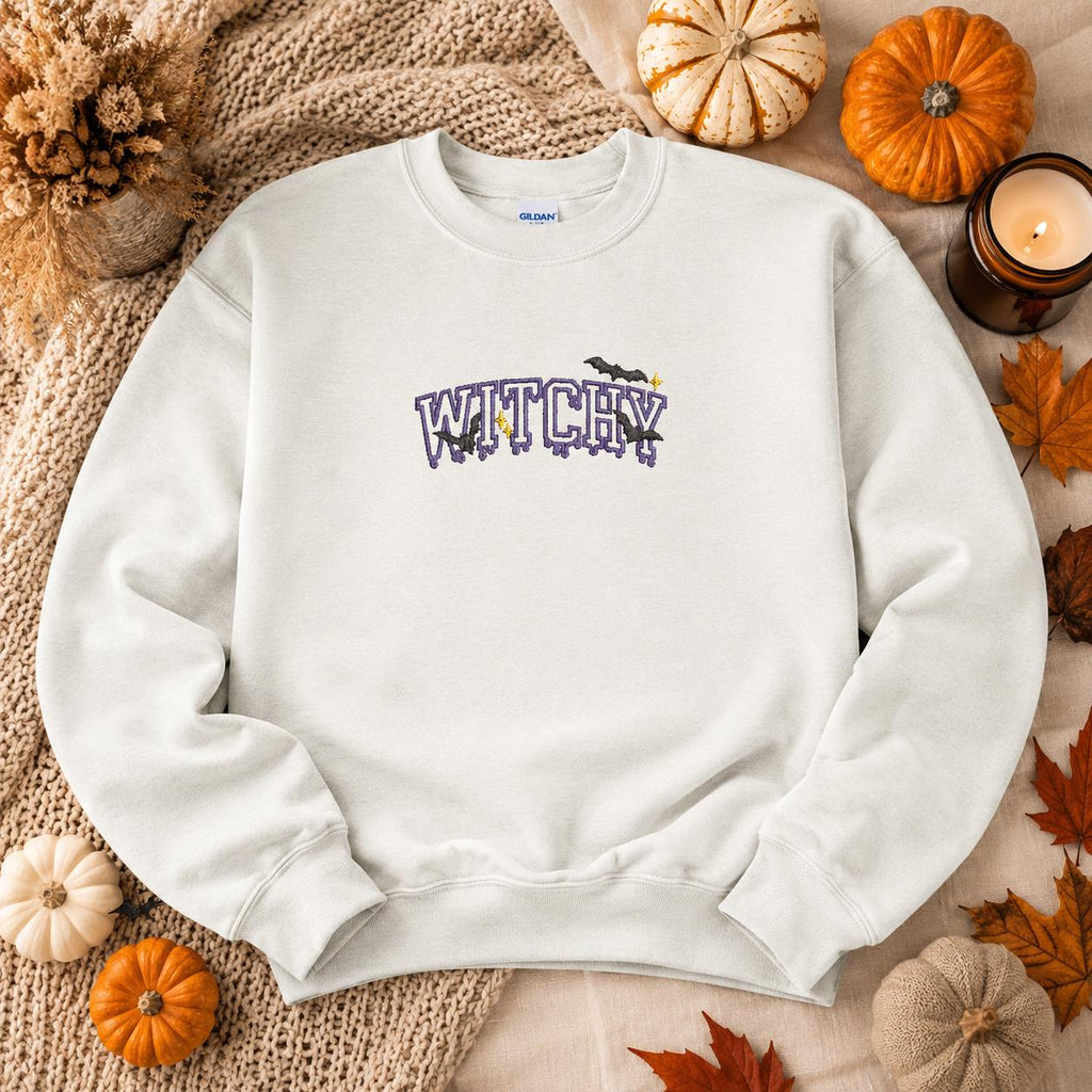 Witchy Halloween Themed Embroidered Pullover Sweatshirt