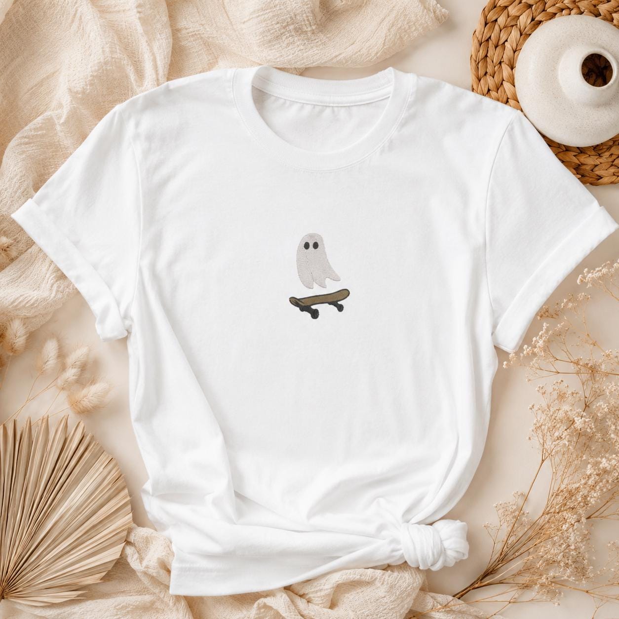 Ghost Skateboarder Embroidered Pullover Shirt
