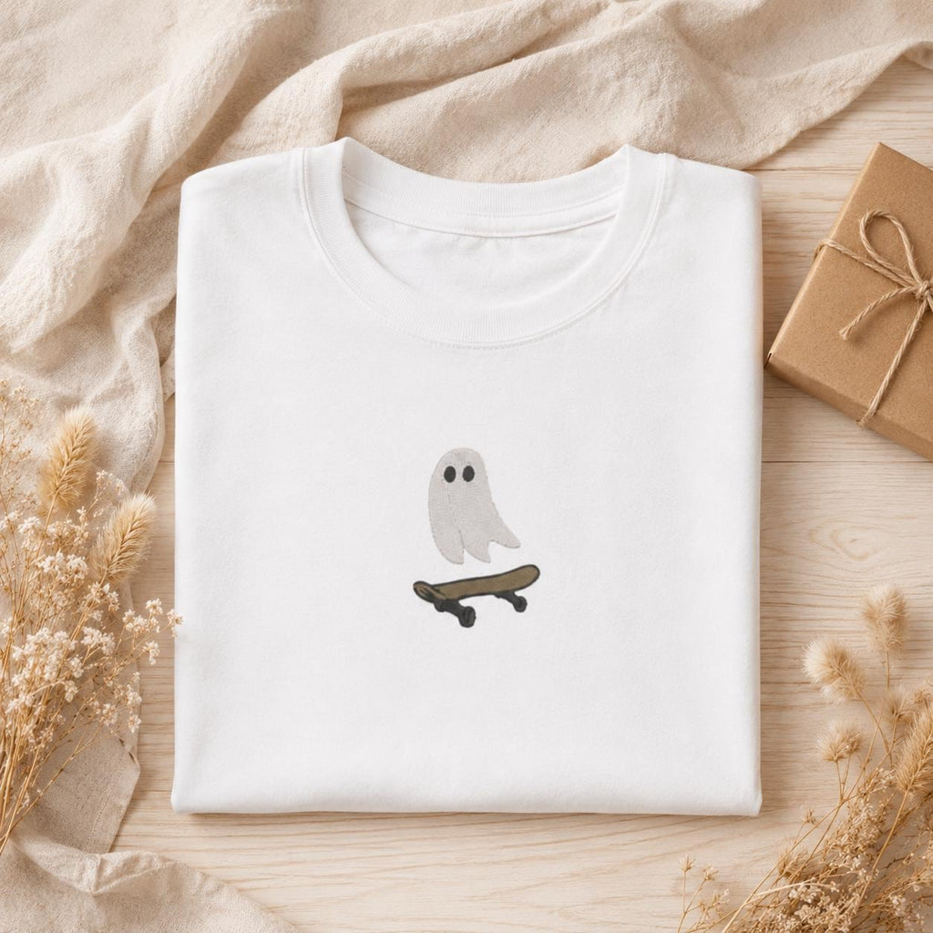 Ghost Skateboarder Embroidered Pullover Shirt