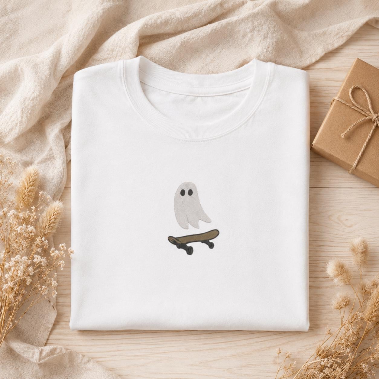 Ghost Skateboarder Embroidered Pullover Shirt