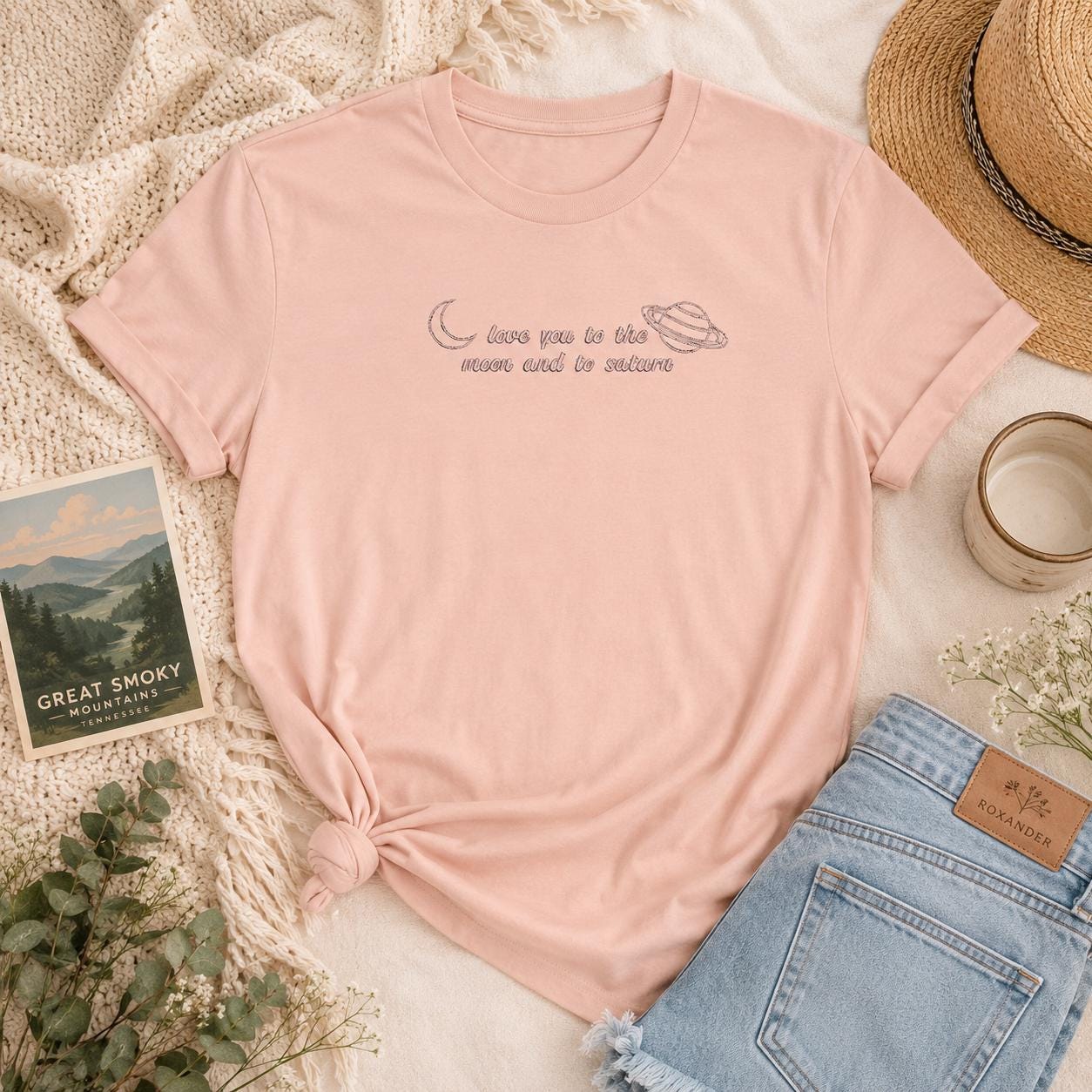 Love you to the moon and to Saturn Embroidered Pullover Shirt