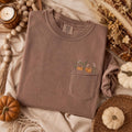 Fall Harvest Pumpkins Embroidered Pocket Pullover Shirt