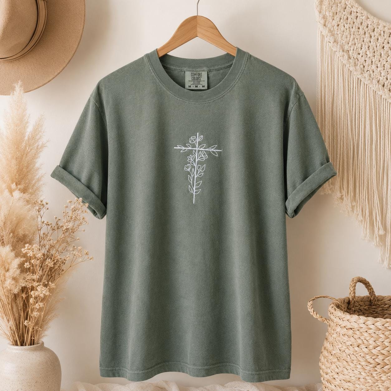 Floral Stitched Wrapped Cross Embroidered Pullover Shirt
