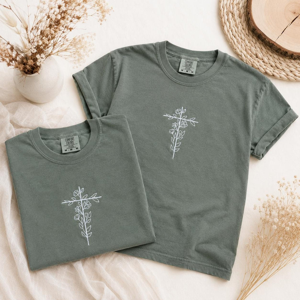 Floral Stitched Wrapped Cross Embroidered Pullover Shirt