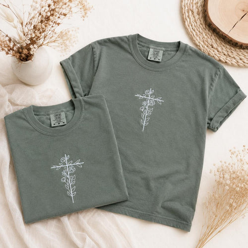Floral Stitched Wrapped Cross Embroidered Pullover Shirt