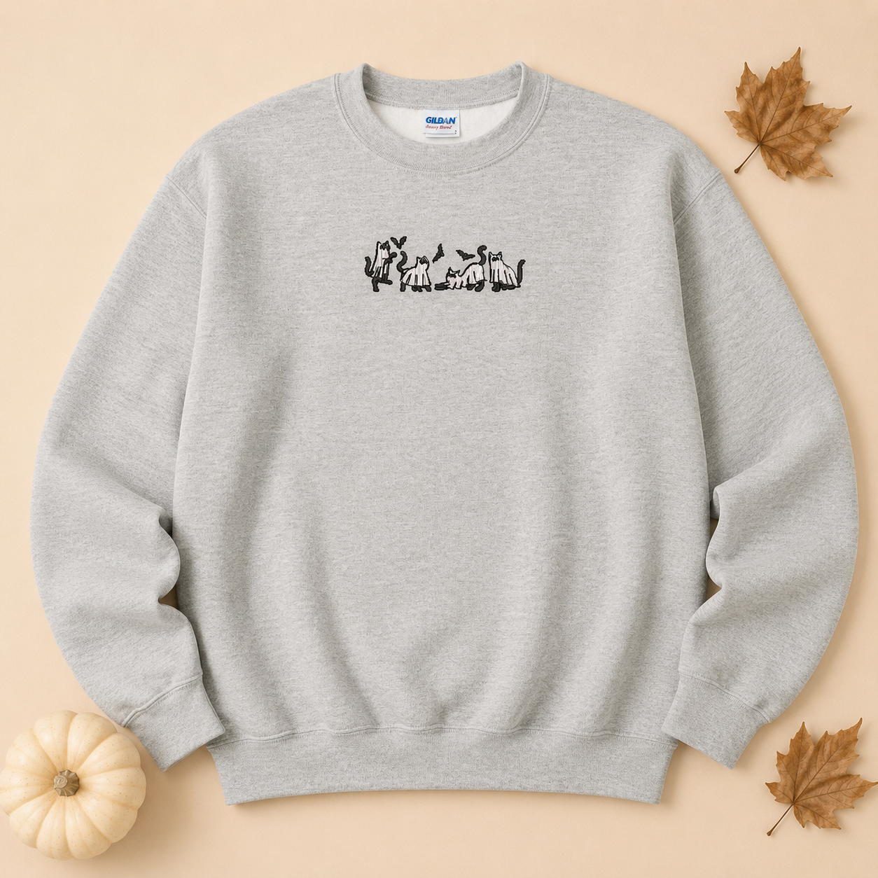 Ghost Cats Embroidered Pullover Halloween Sweatshirt, Applique Tee, Coquette, Crewneck, Cozy Season Gift, Spooky, gift for her
