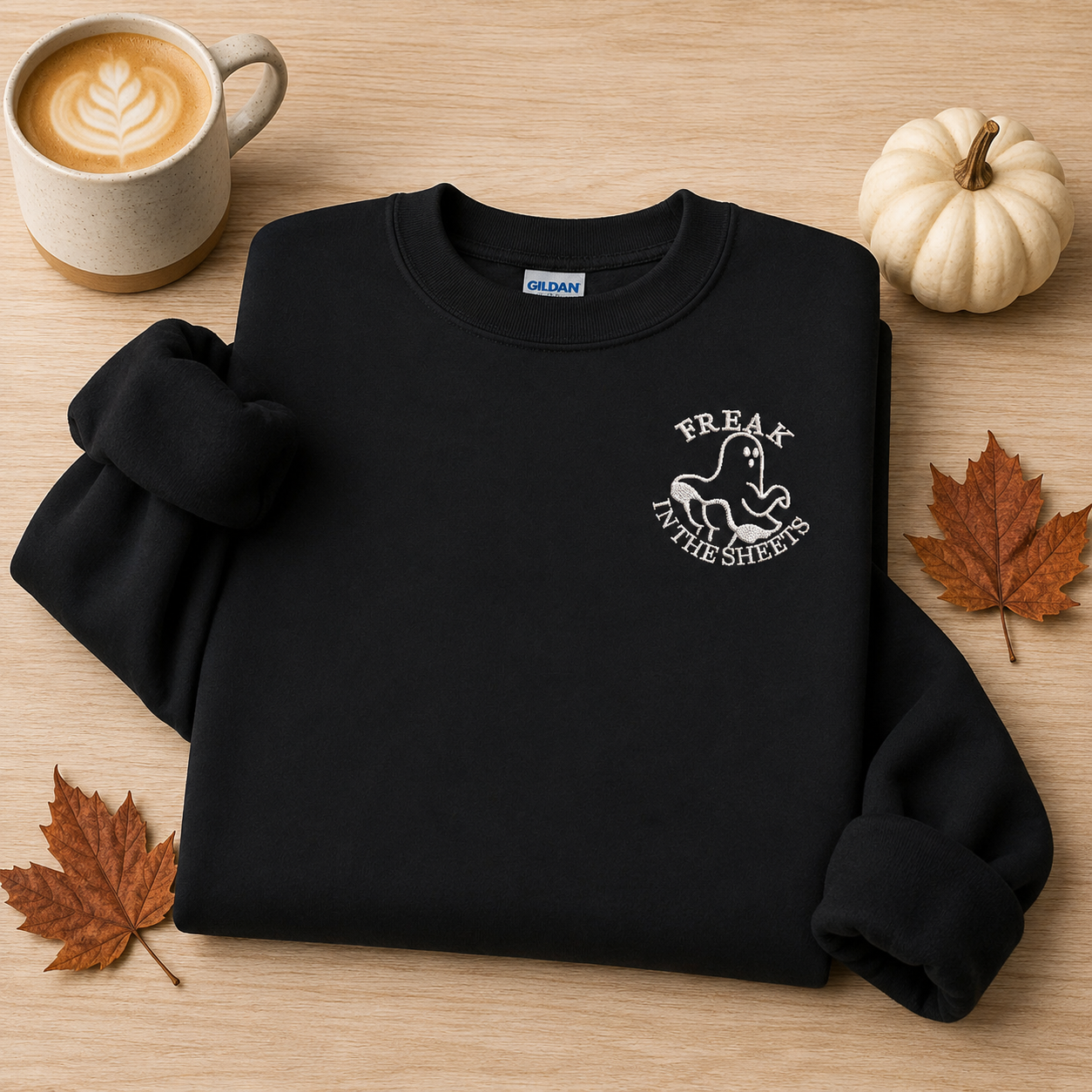 Freak in the sheets! Embroidered Pullover Sweatshirt, witchy sweater, cotton and polyester, Halloween, Cozy Season Gift, gift for her