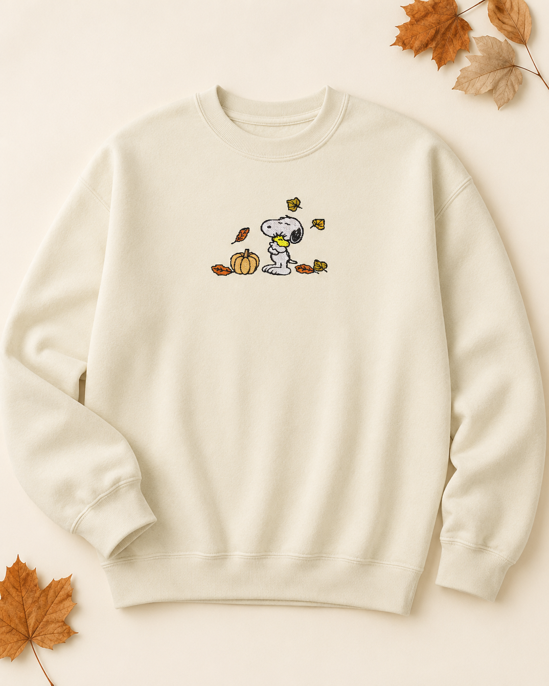 Fall Snoopy and Woodstock Embroidered Pullover Sweater