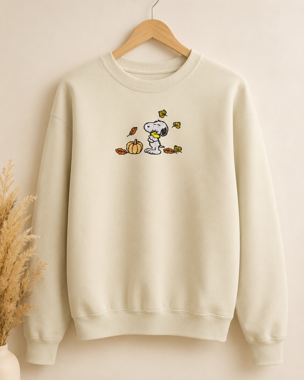 Fall Snoopy and Woodstock Embroidered Pullover Sweater