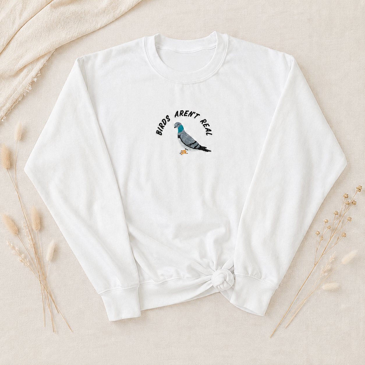 Birds Aren't Real Embroidered Sweater