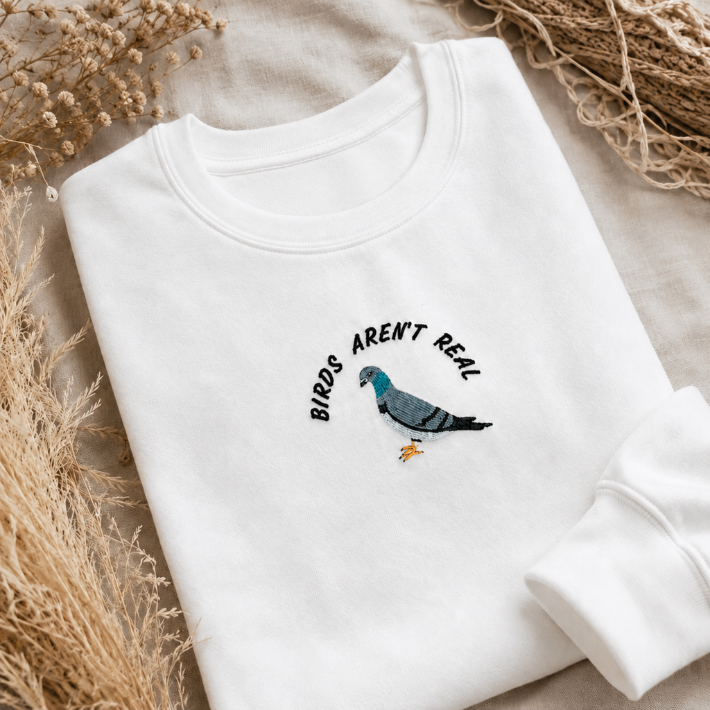 Birds Aren't Real Embroidered Sweater