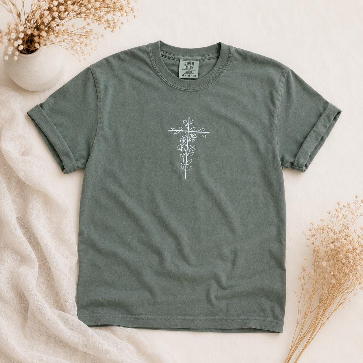Floral Stitched Wrapped Cross Embroidered Pullover Shirt