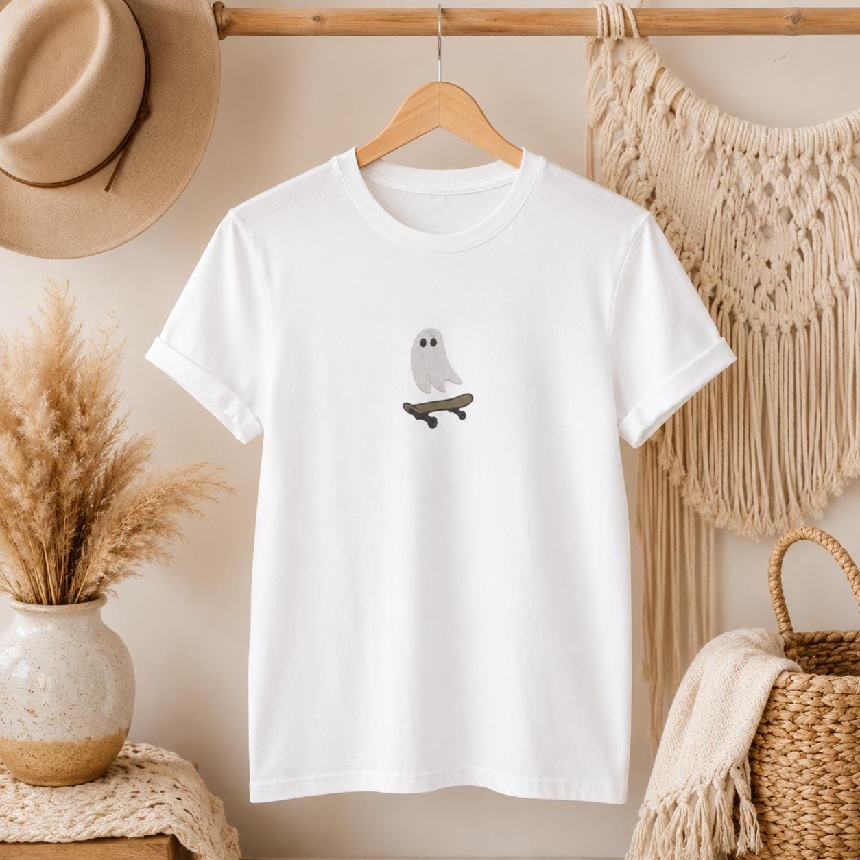 Ghost Skateboarder Embroidered Pullover Shirt