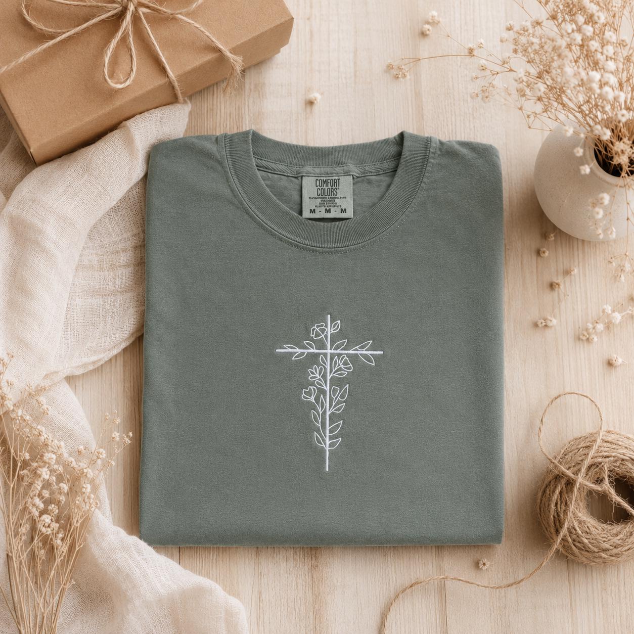 Floral Stitched Wrapped Cross Embroidered Pullover Shirt