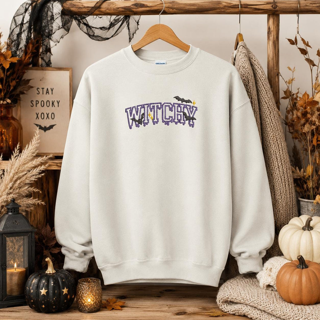Witchy Halloween Themed Embroidered Pullover Sweatshirt